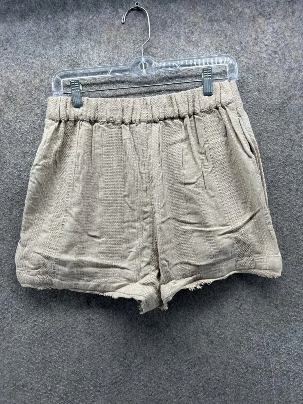 Free People Shorts Womens Small Beige Gauze Sweat Fringe Elastic Waist Casual